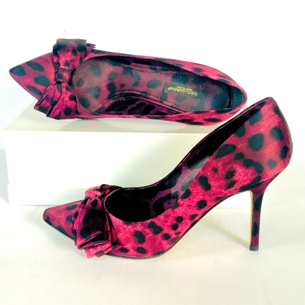 Dolce & Gabbana crimson red purple satin heels with bow 38